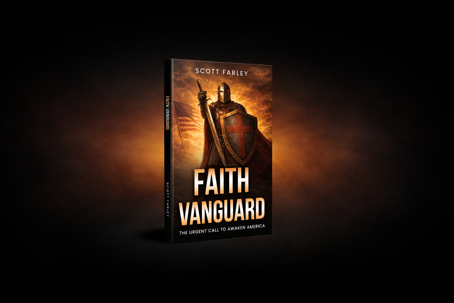 Faith Vanguard book cover by Scott Farley showing a knight with shield and sword – Christian book about standing for truth and courage